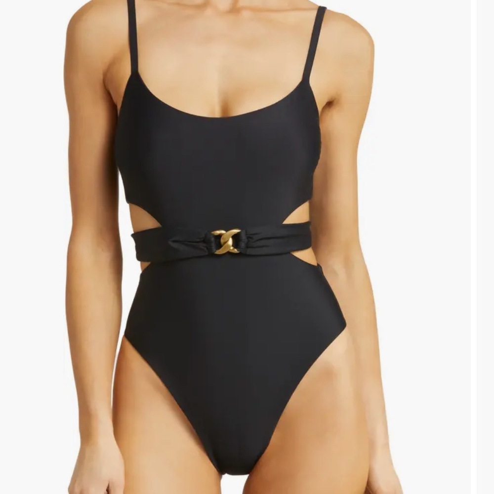 Vitamin A Black One-Piece Swimsuit with Gold Accent